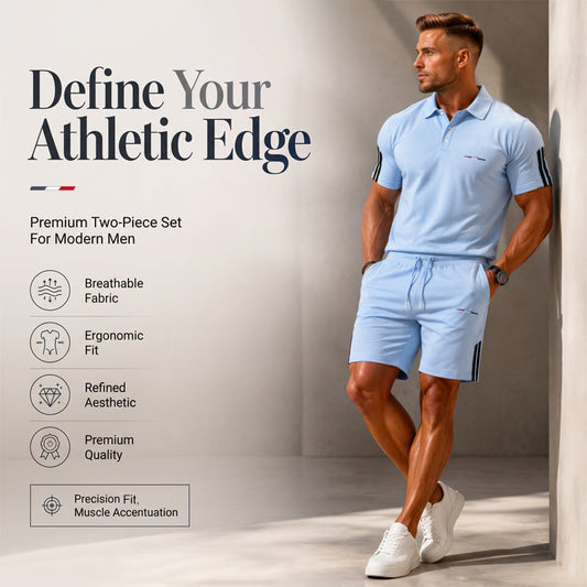⌛️LAST DAY SALE 50% OFF!!! 🔥Men's Casual Short-Sleeve Shorts Set- Breathable Cotton Blend, Classic Collar, Striped Accents 🌊