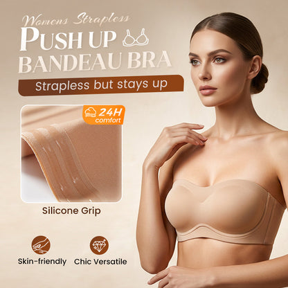 ⛱️Special Price $12.99!!💞Womens Strapless Bras Push Up Bandeau Bra Non Slip Wireless Supportive Padded Bras Seamless Comfortable Tube Jelly Bra