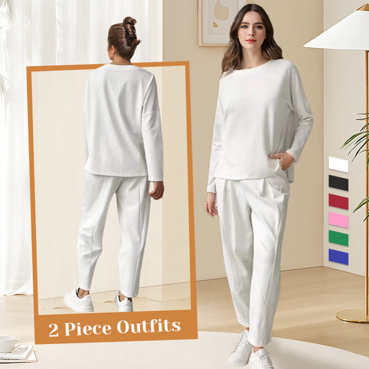 【50% OFF Limited & DAY PERFECT❤】Round-Neck Long-Sleeved Top ＆ Pants 2-Piece Set | Wrinkle-Free & Breathable