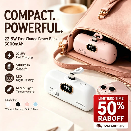 ⌛️Limited Time 50% OFF🔥🎉 2026 Sale — Over 46,000 Sold! 🔋 5000mAh Mini Portable Power Bank – 22.5W Fast Charging & Digital Display ⚡