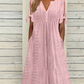 💃 LIMITED-TIME 50% OFF! ✨ Women's Elegant Hollow-Out Dress – V-Neck, Solid Color, Summer Chic 👗