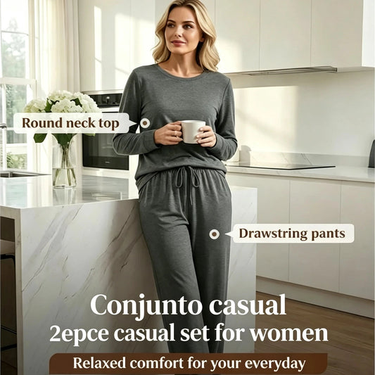 ⌛🎁LAST DAY 50% OFF!👚👖Women's Round-Neck Top & Drawstring Pants Set