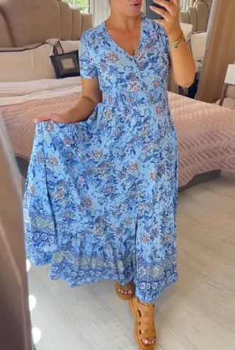 🥳SUMMER HOT SALE🥳💞LAST DAY 50% OFF! 👗Print-cozy v-neck long-dress