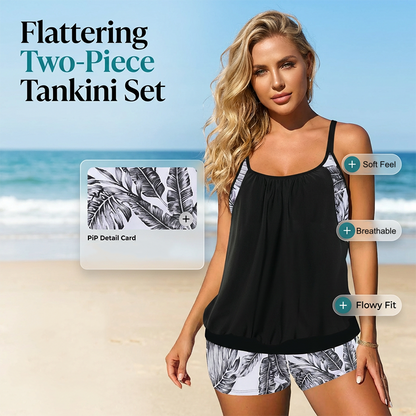 🔥LIMITED TIME 50% OFF!🩱Women's Tankini with Blouson Top & Shorts💥Comfortable, Modern & Ideal for the Beach & Pool☀️