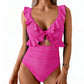 💥LIMITED TIME 50% OFF!🩱Ruffle V-Neck Swimsuit – Tummy Control & Adjustable Tie-Back Fit 🌊