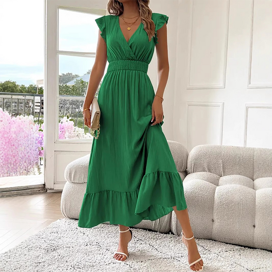 🔥 50% OFF Limited Stock Now V-Neck Ruffled Waist-Defining Maxi Dress