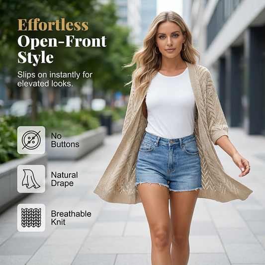 Summer Hot Sale🌴Up To 50% Off Women's Short Sleeve Open-Knit Cardigan