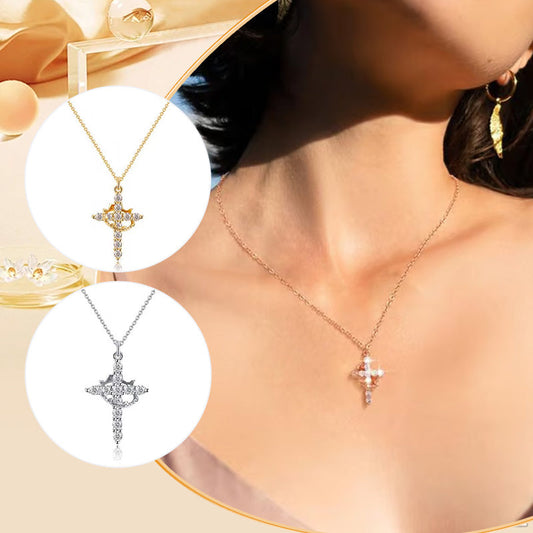 👑 50% OFF NOW! 💫 Crown with Cross Pendant Necklace – Elegant Faith-Inspired Design – Double-sided detail & gold/silver options – perfect for daily wear 💛✨