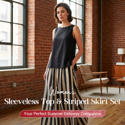 🍀2026 New Arrival & 49% OFF!! ⏰Women's Sleeveless Top & Striped Skirt Set👗