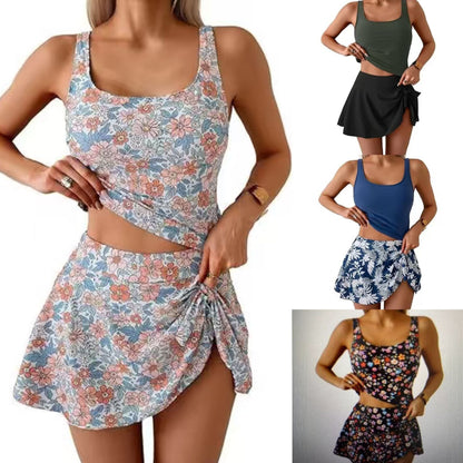 🩱LIMITED-TIME 50% OFF! 💖🌊Feminine Swimwear Set – Adjustable Strap Tank + Side Tie Flowy Skirt, Removable Padding, High-Waist Coverage🐚