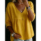 🥳2026 HOT SALE⏰️Limited-Time 50% OFF!! 👚Women's Casual V-Neck Lace Trim Top|Flattering Empire Waist Blouse with 3/4 Sleeves for Spring & Summer🌺