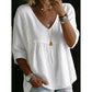 🥳2026 HOT SALE⏰️Limited-Time 50% OFF!! 👚Women's Casual V-Neck Lace Trim Top|Flattering Empire Waist Blouse with 3/4 Sleeves for Spring & Summer🌺