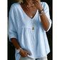 🥳2026 HOT SALE⏰️Limited-Time 50% OFF!! 👚Women's Casual V-Neck Lace Trim Top|Flattering Empire Waist Blouse with 3/4 Sleeves for Spring & Summer🌺