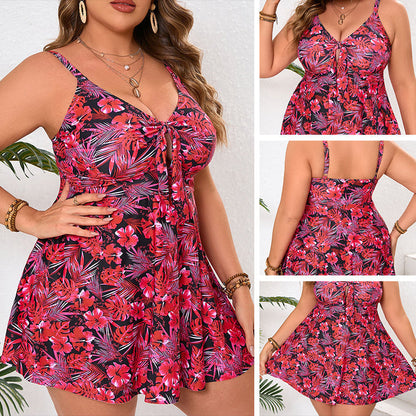 🌺 LIMITED-TIME 50%🏖️Vibrant Floral 2-Piece Beach Set – Mini Swimdress + Triangle Bikini | Adjustable Bow-Tie Bust, Removable Padding & Quick-Dry | Perfect Vacation Outfit (L-4XL)☀️