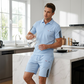 ⌛️LAST DAY SALE 50% OFF!!! 🔥Men's Casual Short-Sleeve Shorts Set- Breathable Cotton Blend, Classic Collar, Striped Accents 🌊