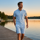 ⌛️LAST DAY SALE 50% OFF!!! 🔥Men's Casual Short-Sleeve Shorts Set- Breathable Cotton Blend, Classic Collar, Striped Accents 🌊