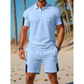 ⌛️LAST DAY SALE 50% OFF!!! 🔥Men's Casual Short-Sleeve Shorts Set- Breathable Cotton Blend, Classic Collar, Striped Accents 🌊
