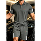 ⌛️LAST DAY SALE 50% OFF!!! 🔥Men's Casual Short-Sleeve Shorts Set- Breathable Cotton Blend, Classic Collar, Striped Accents 🌊