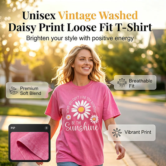 🎁2026 New Arrivals 50% OFF💥Vintage Washed Daisy T-Shirt – Soft Breathable Blend, Relaxed Drop Shoulder Fit and Retro Everyday Style