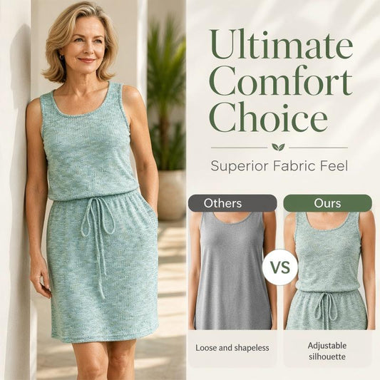 👗LIMITED TIME 50% OFF! Women's Square Neck Sleeveless Drawstring Waist Dress
