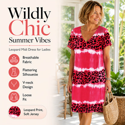 🎉LIMITED TIME 50% OFF!👗Women's Leopard Print V-Neck Midi Dress