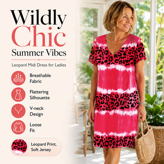 🎉LIMITED TIME 50% OFF!👗Women's Leopard Print V-Neck Midi Dress
