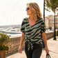 💥2026 Sale — Over 44,000 Sold!✨Women's V‑Neck Tie‑Front Zebra Print T‑Shirt