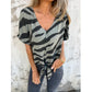 💥2026 Sale — Over 44,000 Sold!✨Women's V‑Neck Tie‑Front Zebra Print T‑Shirt