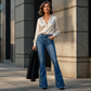 🎉🚨50% OFF!🎁🔥Offer ends tonight! Women's High-Waist Destroyed Flare Jeans👖