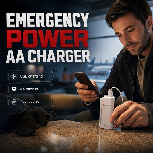 💥💥Buy 1, Get 1 Free📱🔋Portable Emergency Phone Charger – AA Battery Powered Power Bank with LED Flashlight